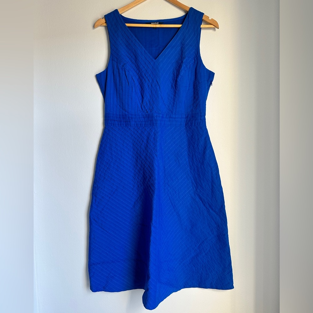 V-Neck A-Line Sleeveless Dress - Blue - US 8 / UK 12 - Maine New England
